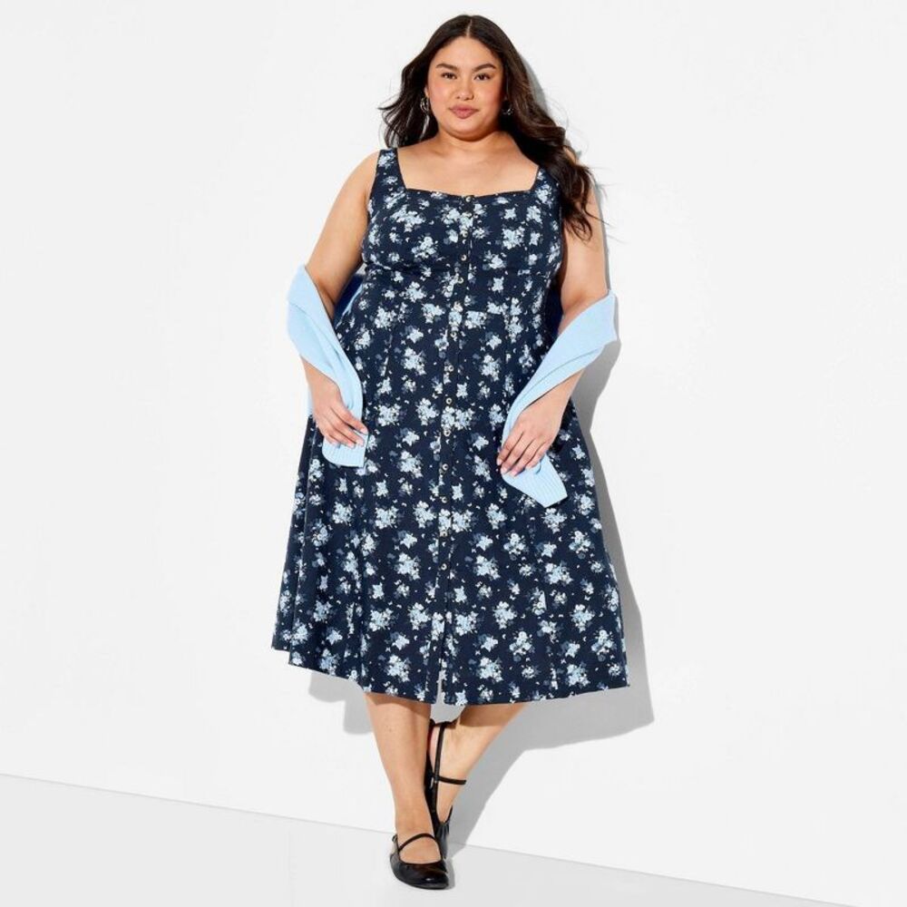 wild fable Navy Floral Strapless Midi Dress